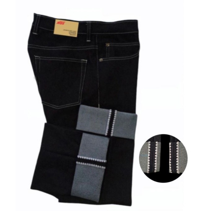raw denim selvedge shell stitch black 14 oz motif kantong belakang polos