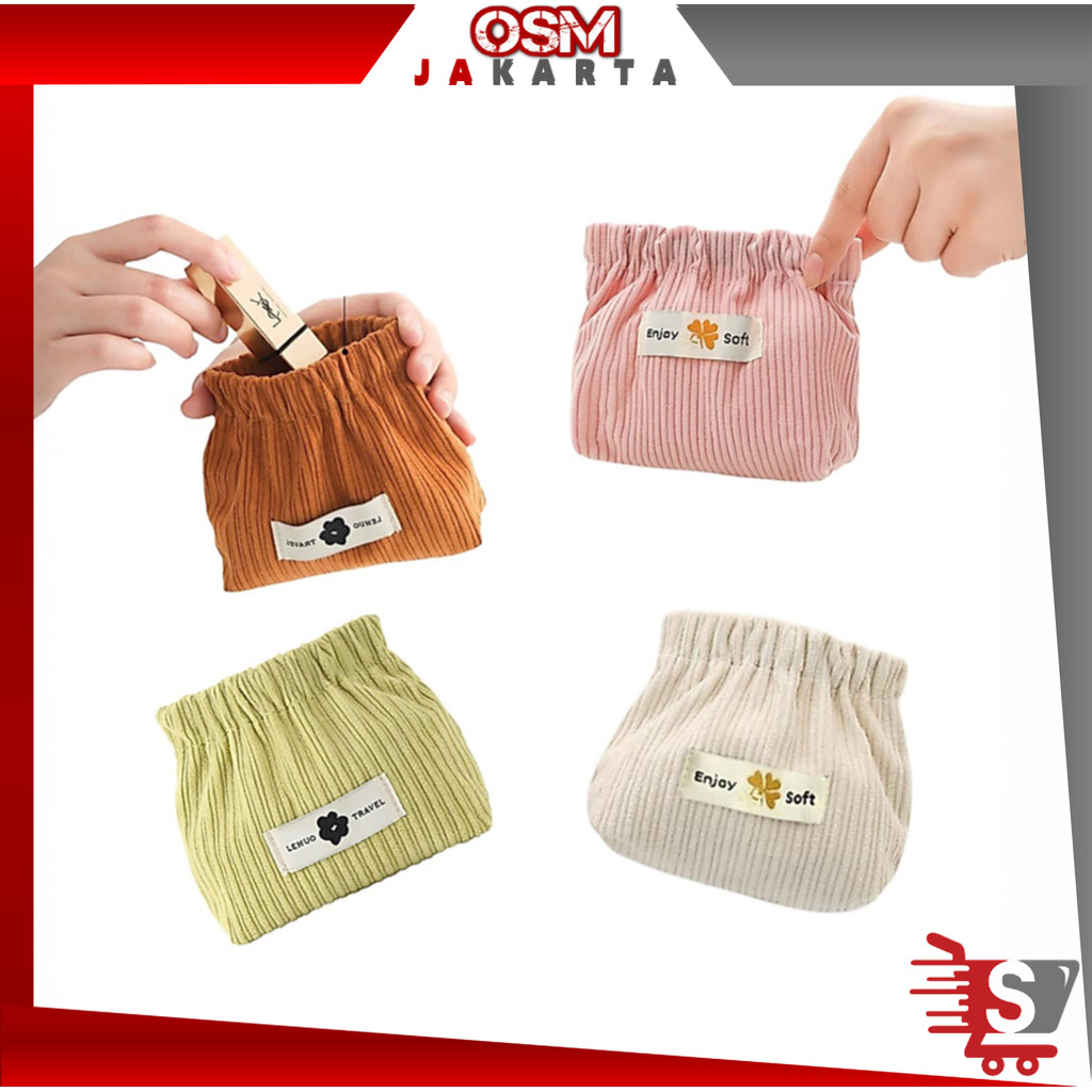 OSM JKT T6844 Tas Makeup Mini / Pouch Dompet Solid Bahan Corduroy / Lipstick Koin Magnet Serbaguna /