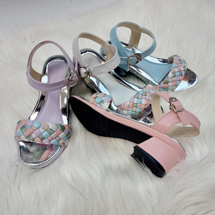 Ready SANDAL ANAK PEREMPUAN HAK TAHU 3 CM Fashion tali heels 11–12 tahun - 26, PUTIH
