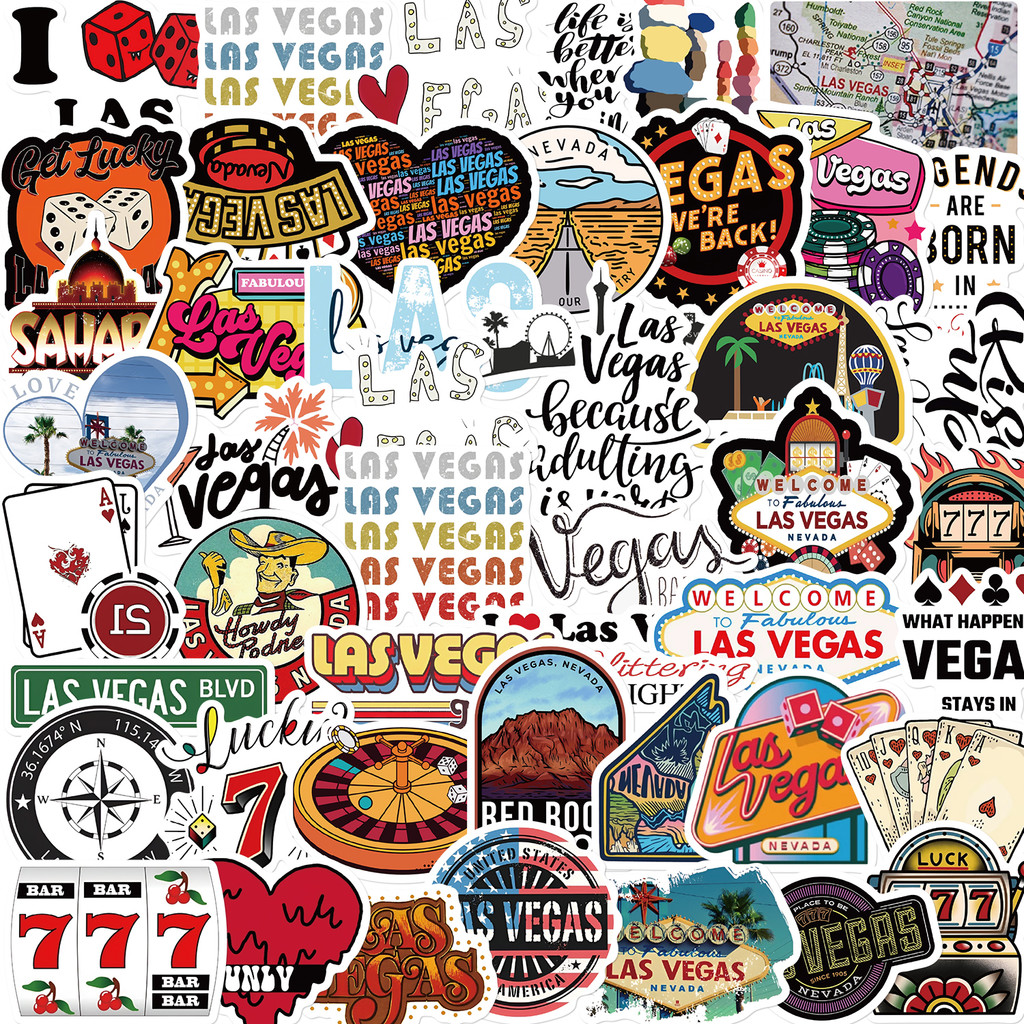 

50pcs Vintage Las Vegas Stickers Decoration Scarpbook Skateboard Laptop Notebook Diary Cartoon Waterproof Graffiti DIY Sticker