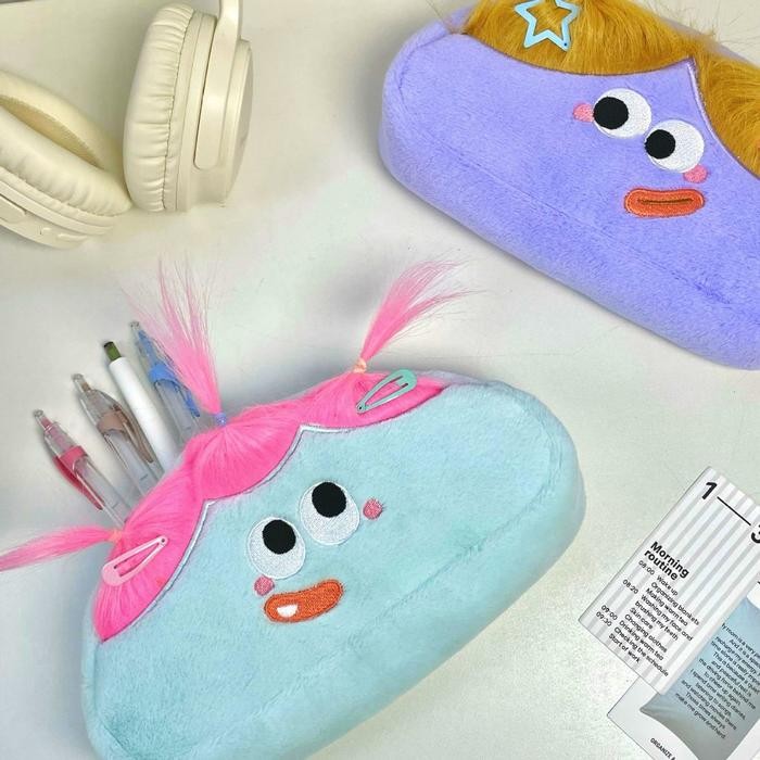 

Tempat Pensil Kotak Pensil Rambut Panjang Lucu Kanvas Korea Pencil Case Besar Gaya Rambut DIY Berikan Gadget Sisir Alat Pena Stationery - Rambut merah muda