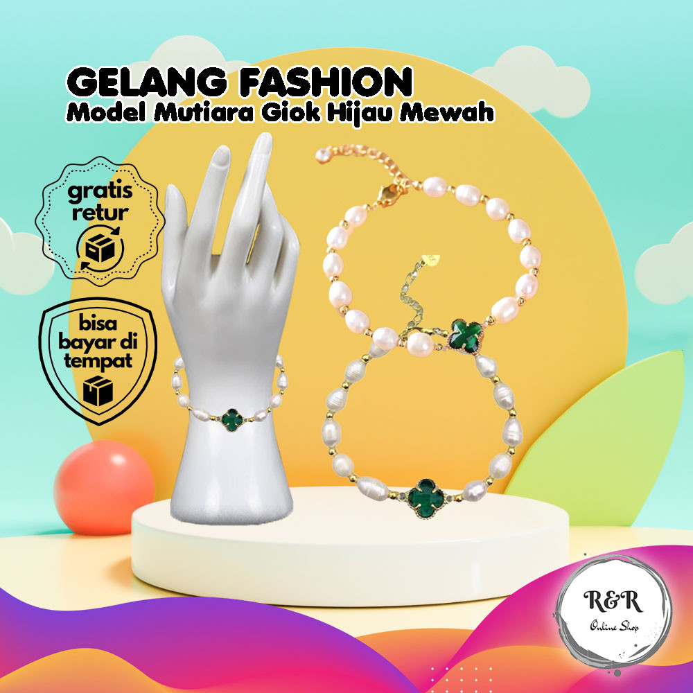Gelang Cantik Aksesoris Fashion Wanita Style Korea Gelang Giok Hijau Clover Gelang Tangan Wanita Gio