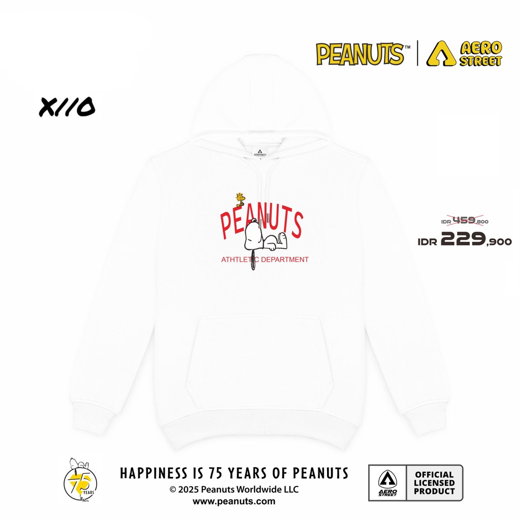 Aerostreet Peanuts Athletic Hoodie Unisex Department Putih Jaket Sweater Pria Wanita Streetwear Spor