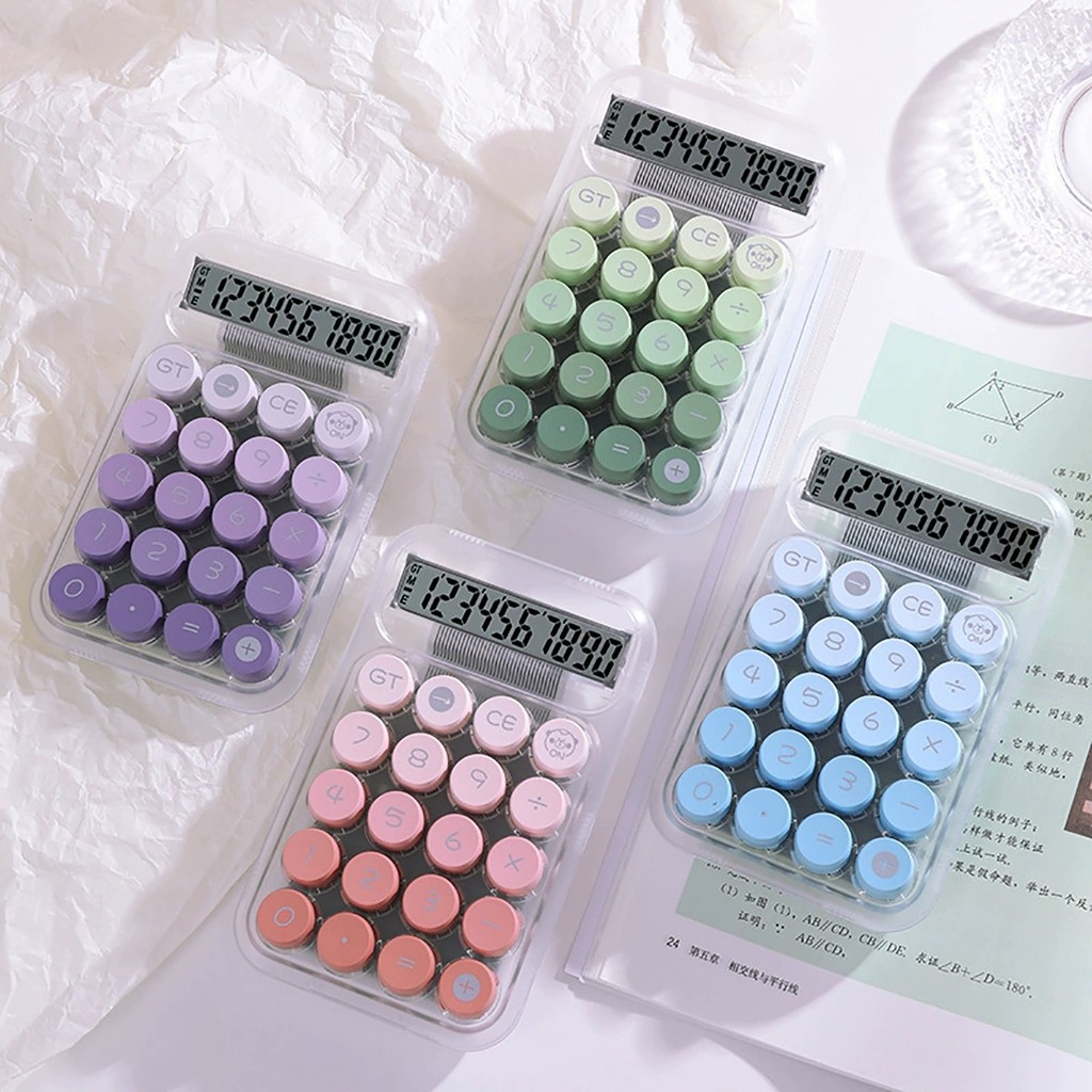 

Transparent Gradient Large Mechanical Button Calculator Large Display Electronic Calculator 10 Digit Student Finance Calculator