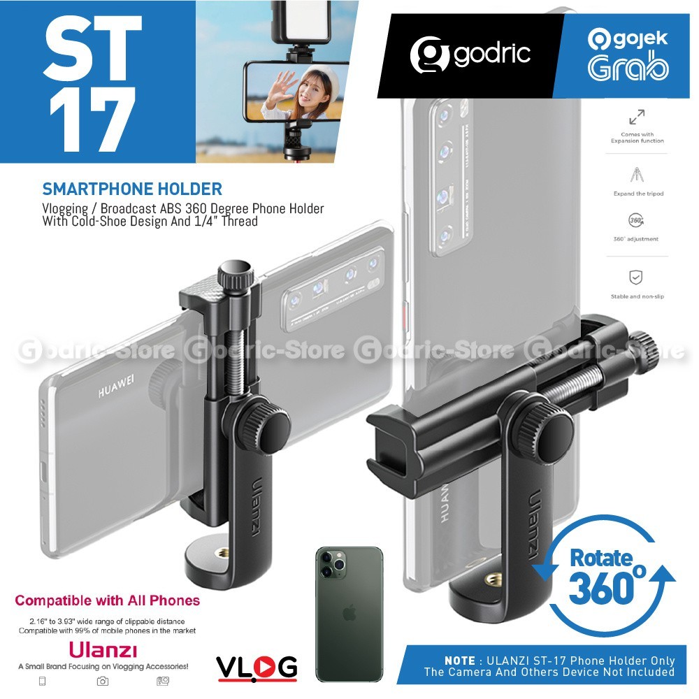 

ULANZI ST-17 Holder Vlog HP Clip Aluminium Alloy 360 Tripod Mount Smartphone with Cold Shoe