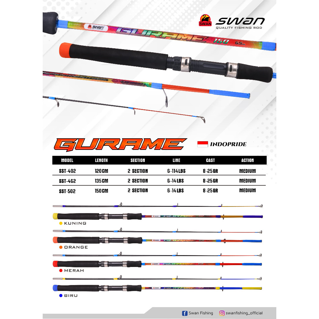 Joran Swan Gurame 120/135/150 Cm- Bahan Fiber