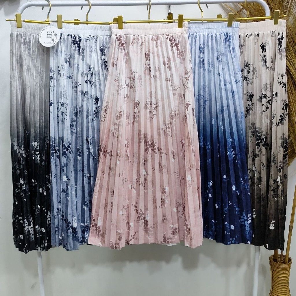 Rok Plisket Gradasi Bludru Panjang Model Payung/Rok Plisket Motif Pelangi Panjang Model Payung