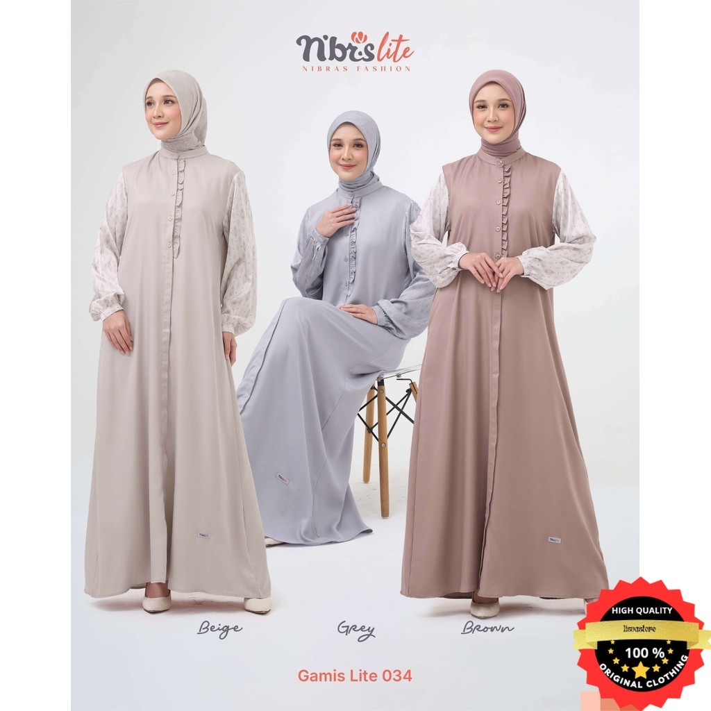 Nibras Gamis Muslim Polos Bahan Satin  Gamis Lite 034 Dress Simple