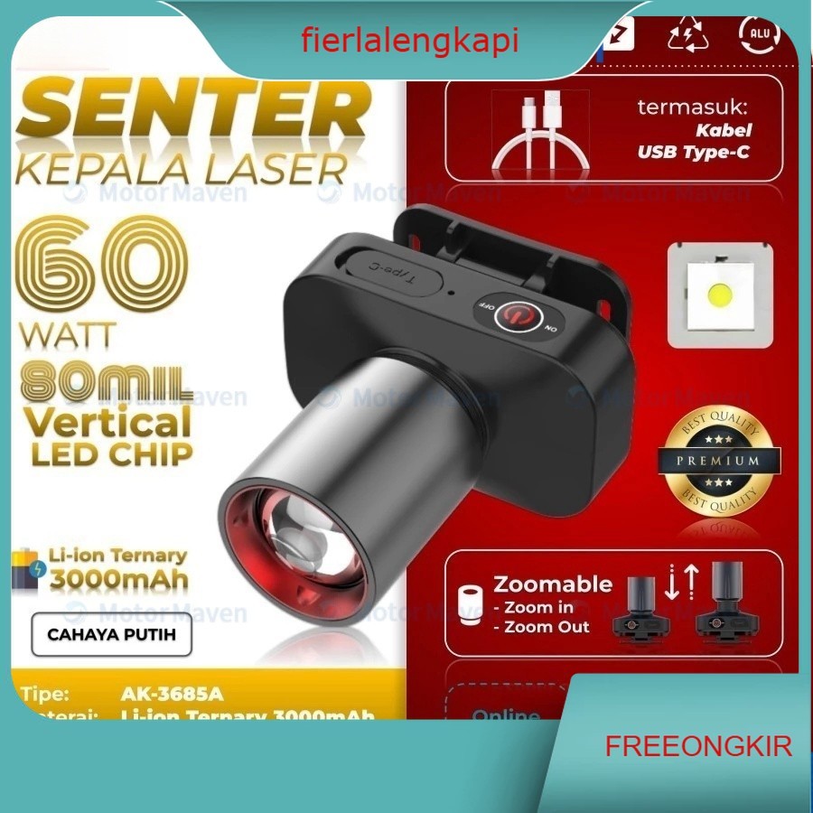 SENTER KEPALA AOKI LED ZOOM AK-3685A & AK-3686K 60W / AOKI HEADLAMP AOKI AK-3685A & AK-3686K 60 Watt