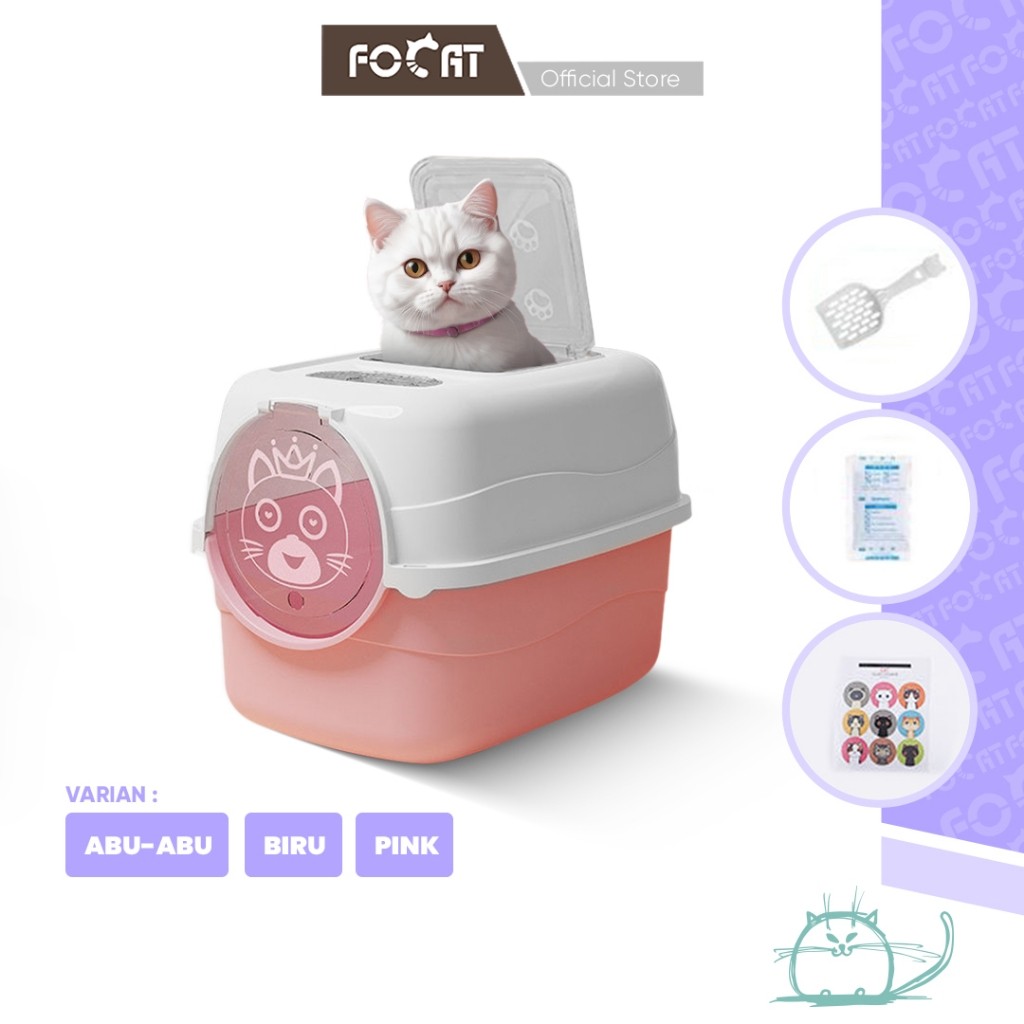 

FOCAT Litter Box Kucing Full Tertutup M62 Tempat Pup/Tempat Bak Pasir Kucing Cat Toilet Ekstra Besar