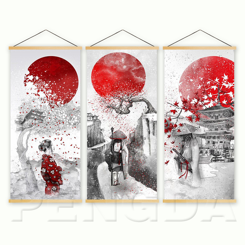 

Nordic Style Wall Artwork Canvas Pictures Japanese Anime Poster Wooden Scroll Hanging Painting Print Home Decoration Living Room