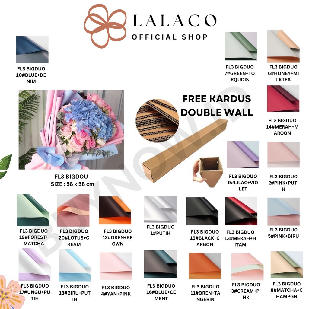 

LALACO - (5 LEMBAR) - FL3 BIGDOU Kertas Bunga Buket Dua Warna Bi Color/Kertas Buket Bunga Florist Cellophane