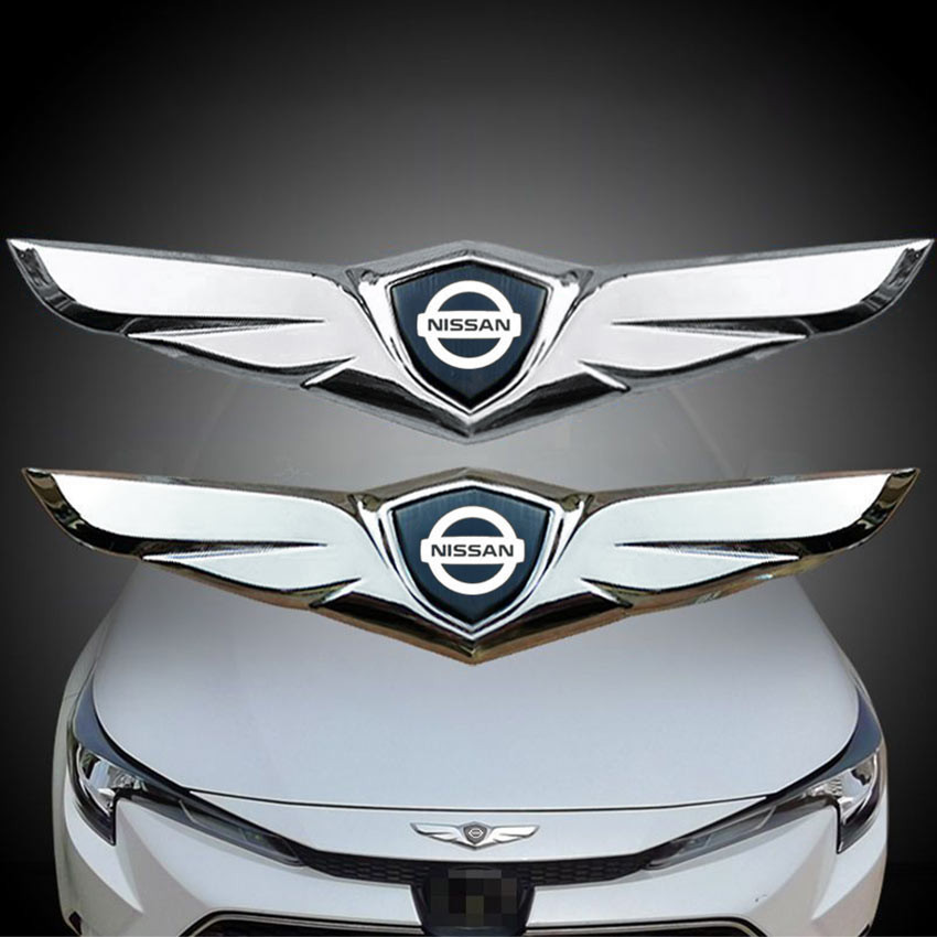 Stiker Logo Emblem Nissan Universal – Cover Emblem Stainless Steel Anti Karat, Desain Wing/Sayap/Rin