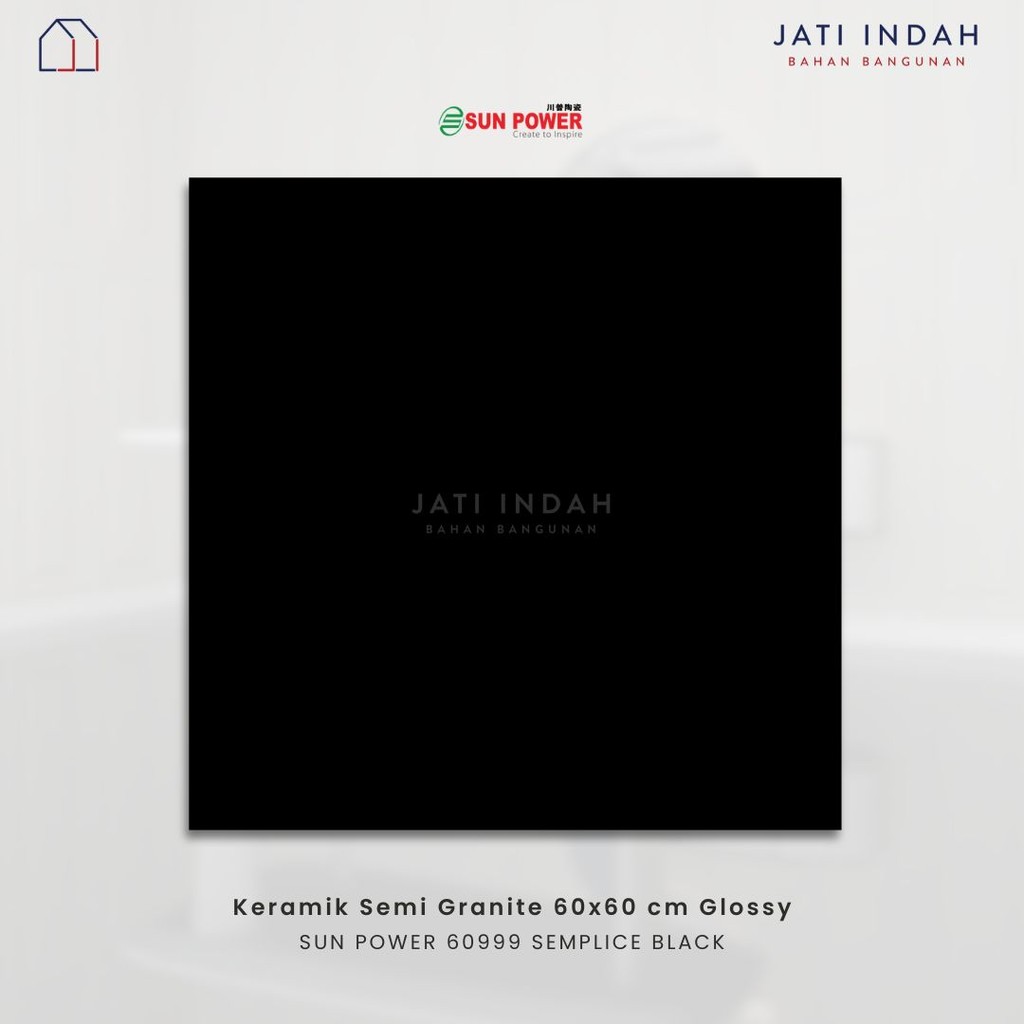 PROMO! Keramik Sun Glazed (Semi Granit) Glossy 60X60 cm Hitam Polos Sun Power Semplice Black G60999