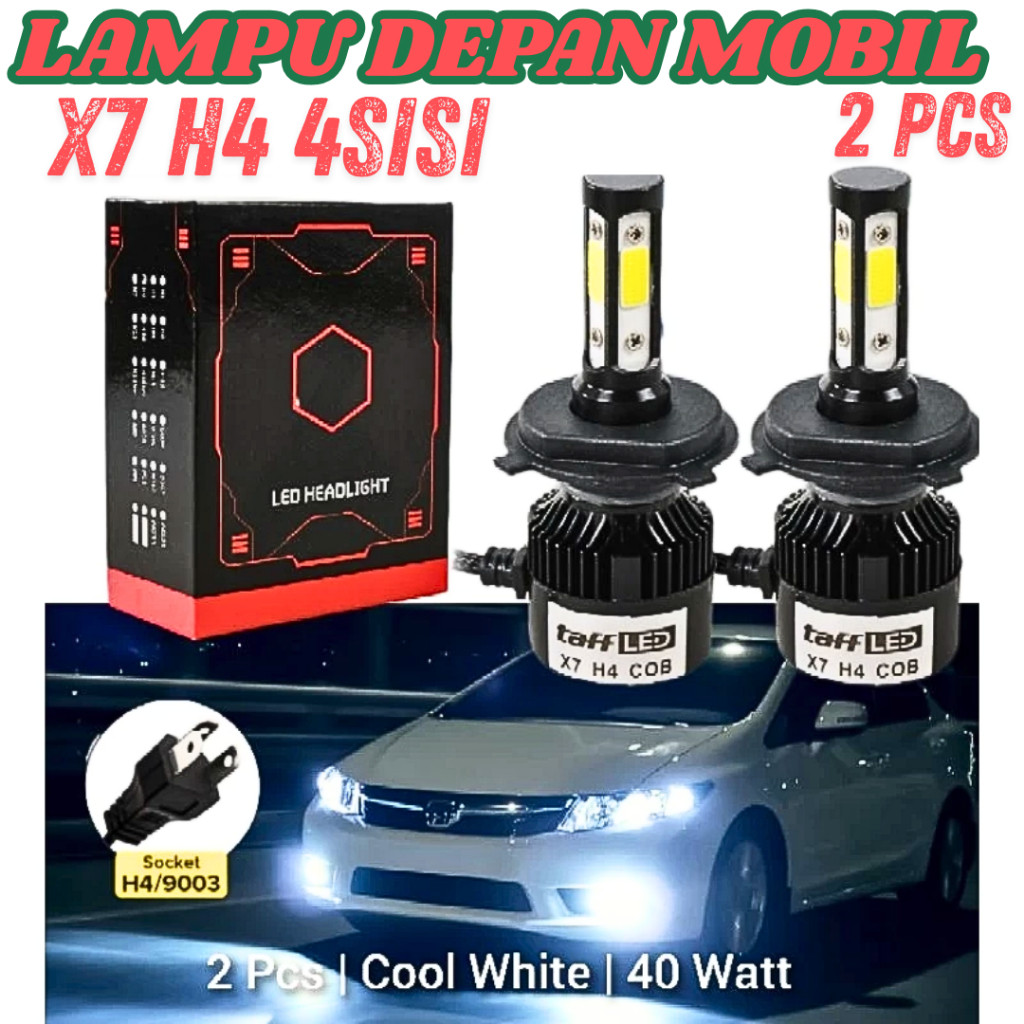 TaffLED X7 Lampu Depan Mobil LED Avanza Super Terang COB Headlight H4 Cool White 2 PCS 75818-4CN