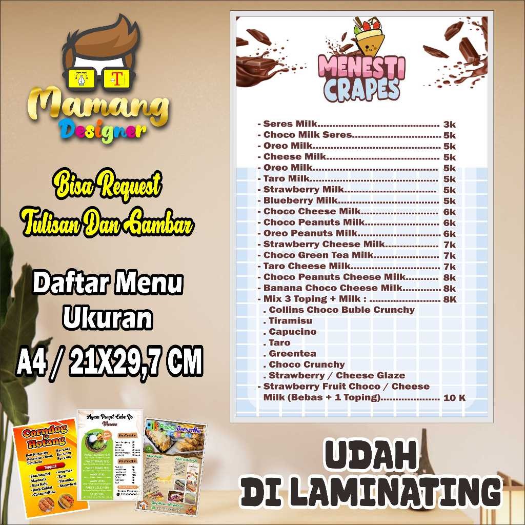 

Backdrop Daftar Menu Bahan Kertas Dilaminating Jualan Crepes Atau Makanan Viral bb