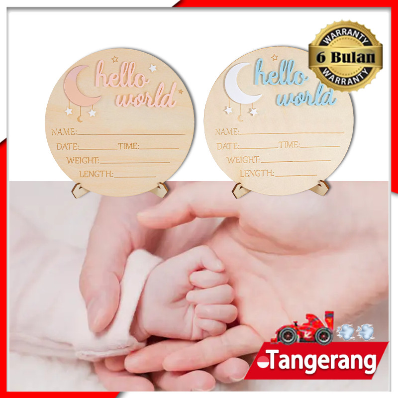 Papan Nama Bayi / Papan Nama Biodata / Bayi Kado Kelahiran Newborn / Hello World Board 15cm