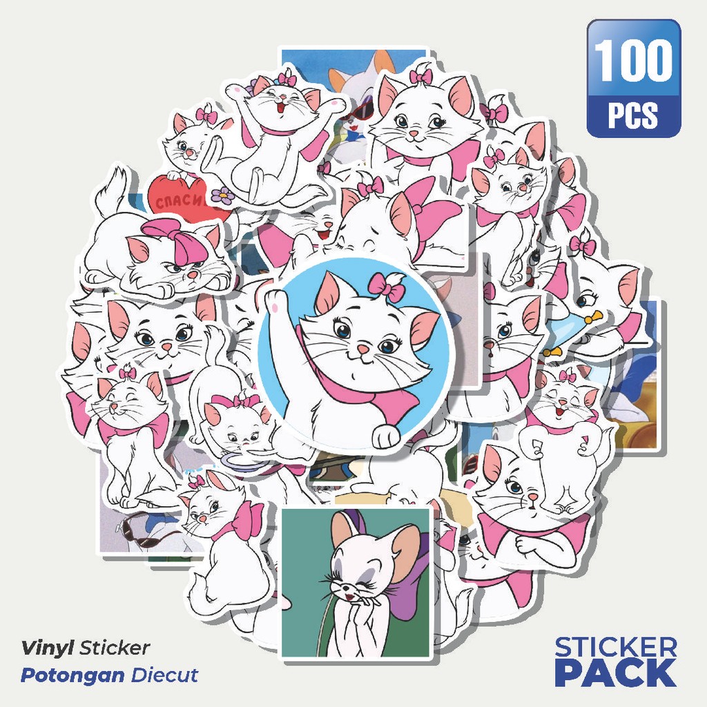 

100 PCS STIKER Animal Cat Marie [Kucing] Waterproof Aesthetic- Untuk Laptop, Motor, dan Helm - Paper Stationery Pack