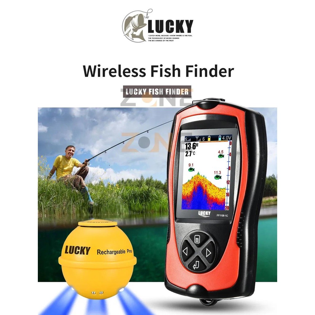 Alat Pendeteksi Ikan Sonar Pencari Ikan Sonar Fish Finder 45M Water Depth Wireless Sensor Portable F