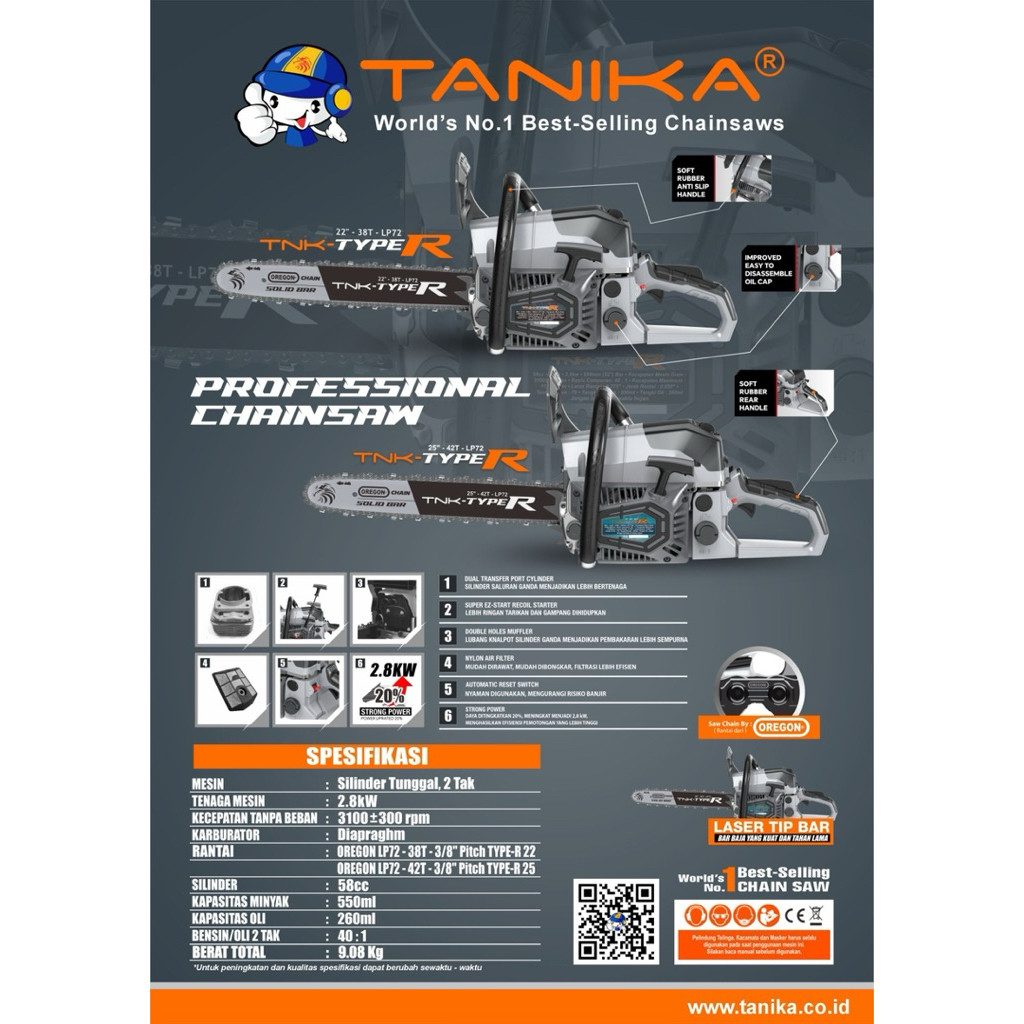 TERMURAH CHAINSAW TANIKA TNK TIPE R 22” dan 25”MESIN GERGAJI TANIKA