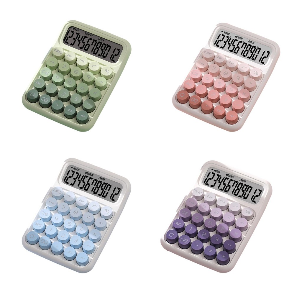 

Mechanical Switch Calculator Portable Retro Round Keys 6x4.5inch 15° Tilt Screen for Office Market Durable Multifunctional