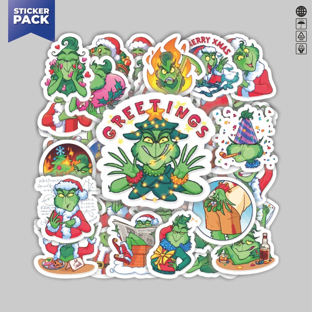 

[100PCS]Stiker Pack Stiker Funny Character Grinch Stole The Christmas Aesthetic Vinyl Anti Air Dekorasi Sticker Laptop Buku Journal Koper Helm Casing HP Gitar Helm Skateboard