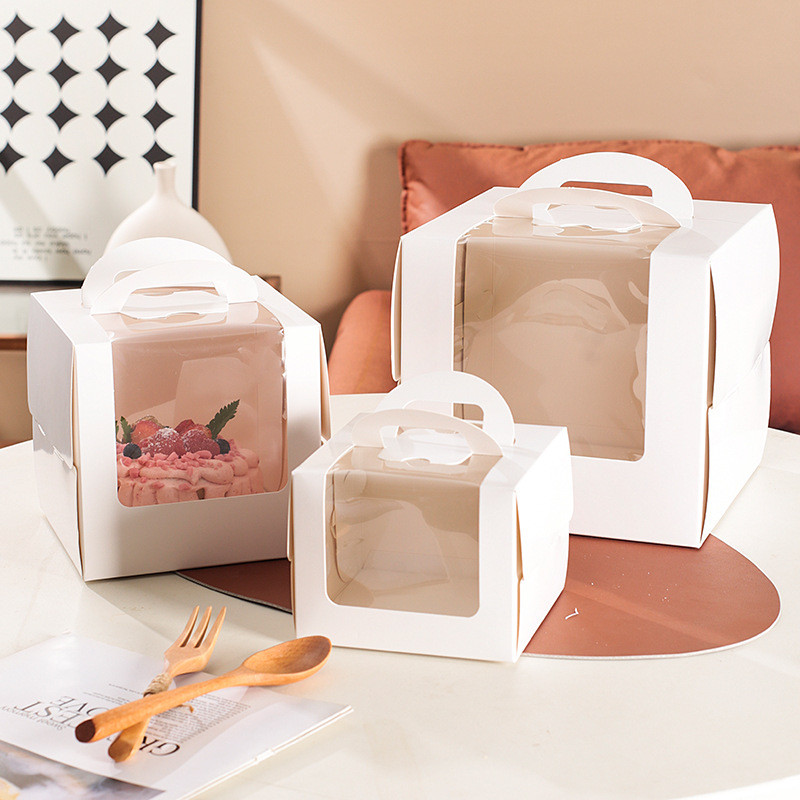 Kotak Kue Tart & Roti Pegangan Jendela Transparan dengan Alas | Kardus Kemasan Kue Cantik Kotak Kue 