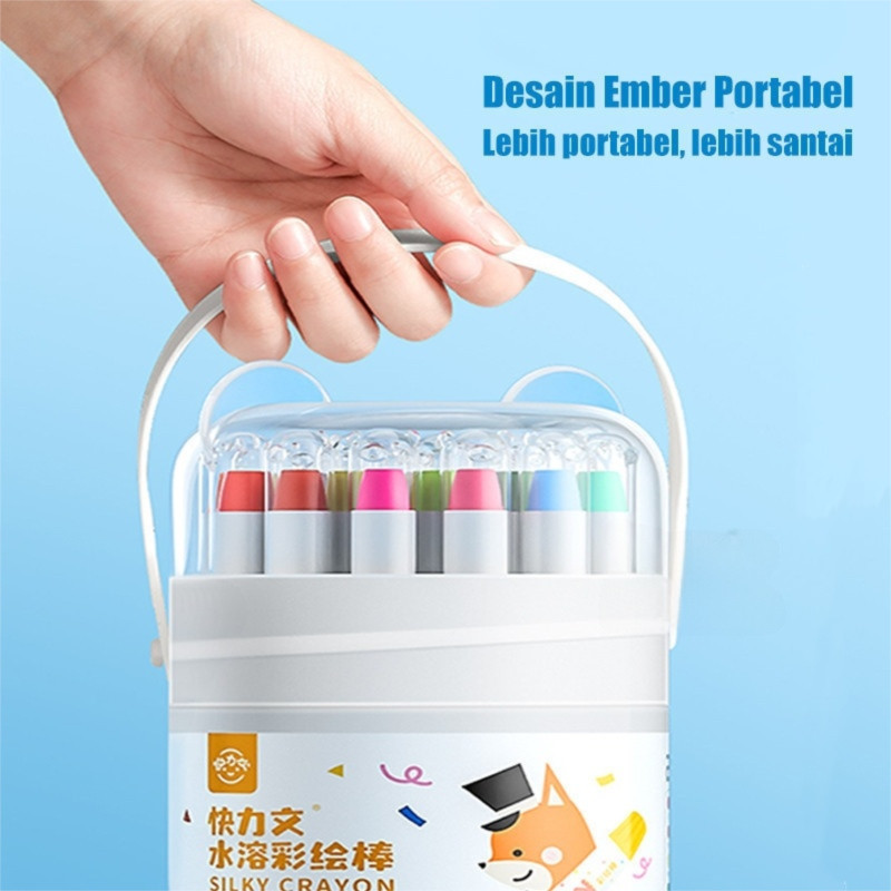

​Silky Crayon 36/48 Warna Washable Non-Toxic, Set Mewarnai dengan Bucket Colorful untuk Anak