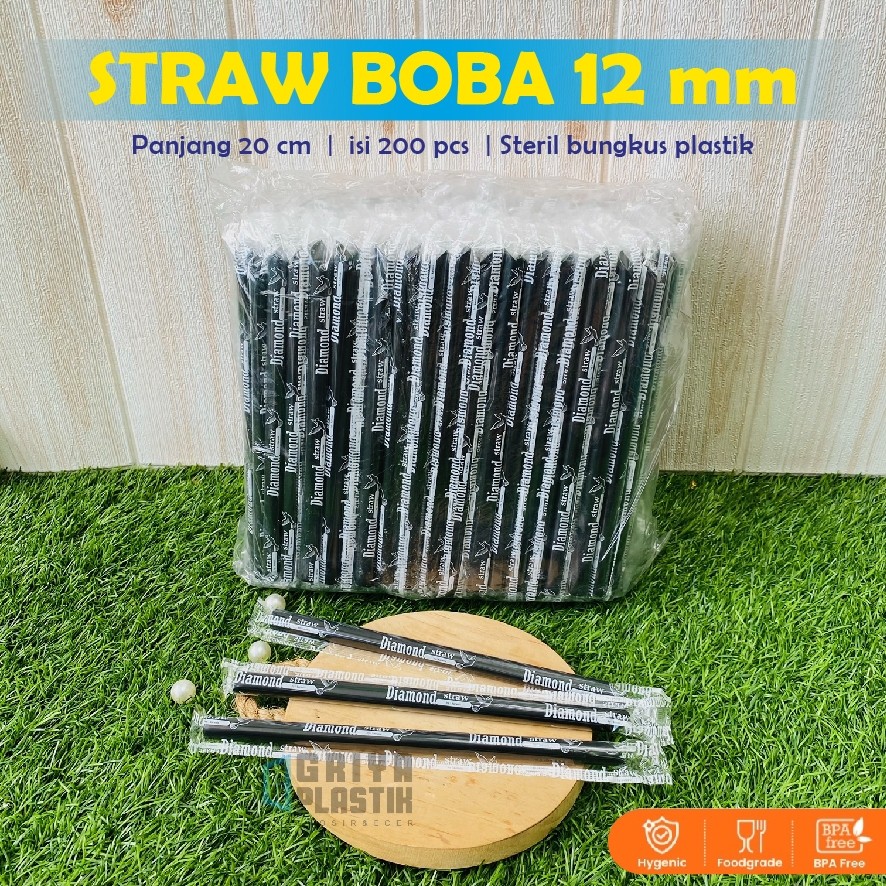 (200 pcs) Sedotan BOBA 12 mm | Sedotan Steril | Pipet 12mm | Sedotan Cover | Sedotan Runcing