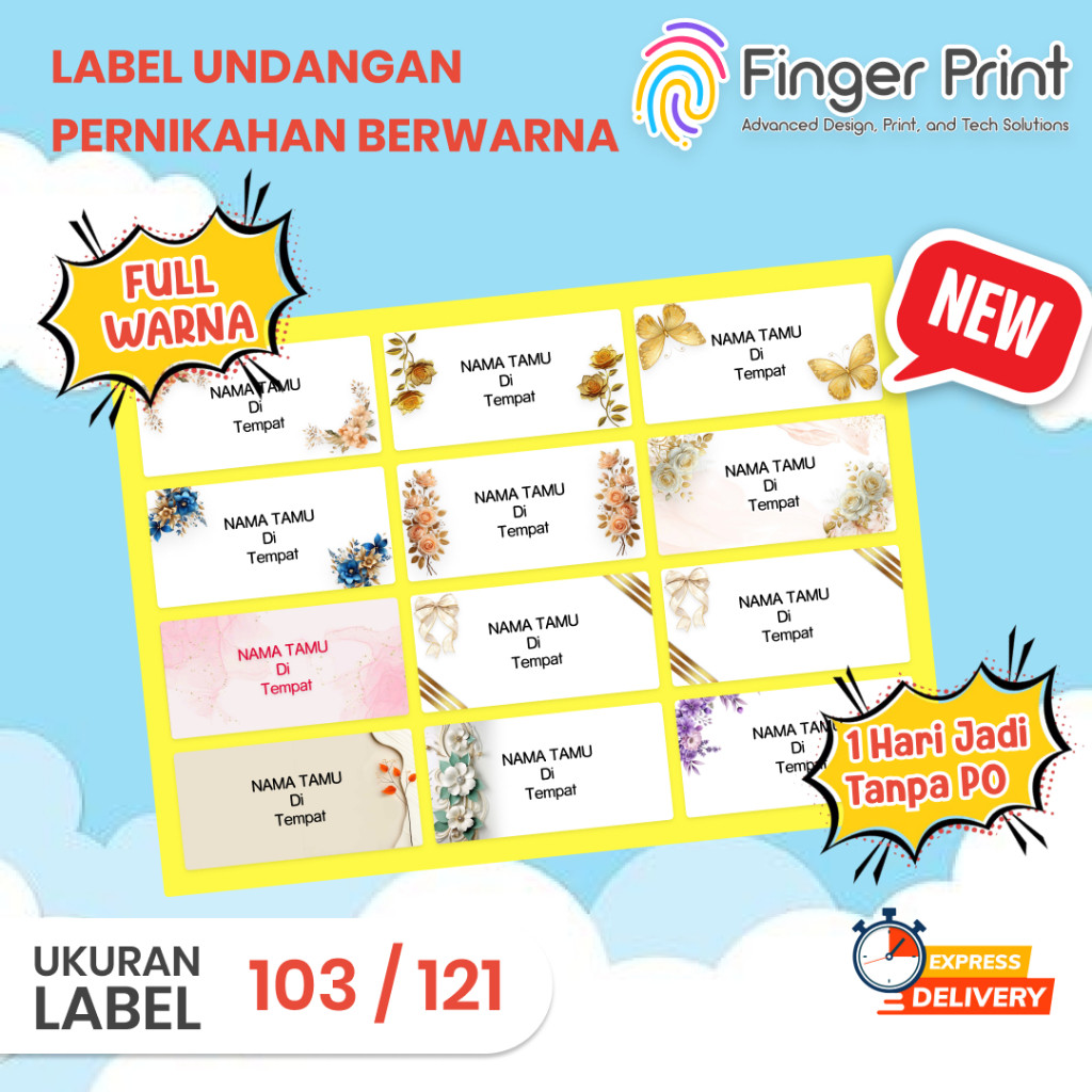 Cetak Stiker Label Nama Tamu Undangan Warna | Desain Sticker Unik & Elegan | Finger Print