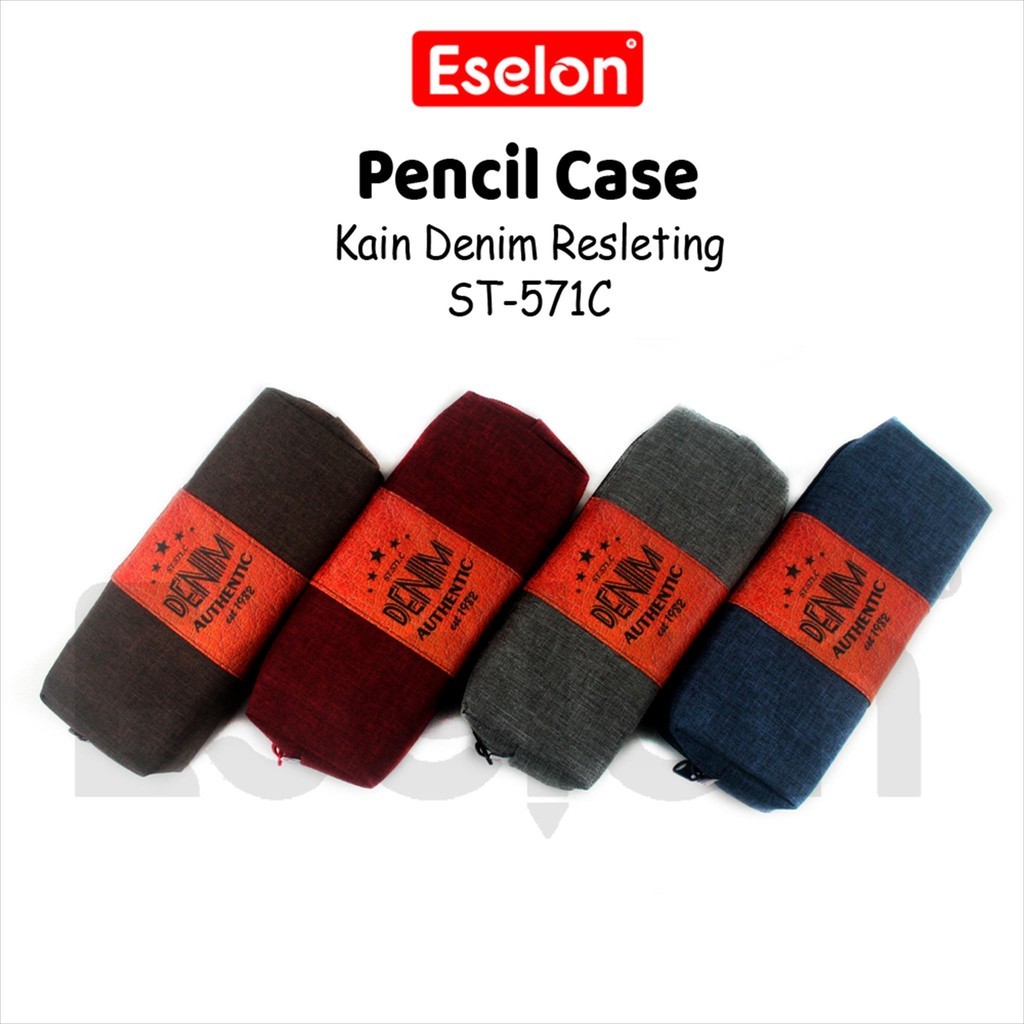 Kotak Pensil Kain Resleting ST Tempat Pensil kain polos Denim / Paris