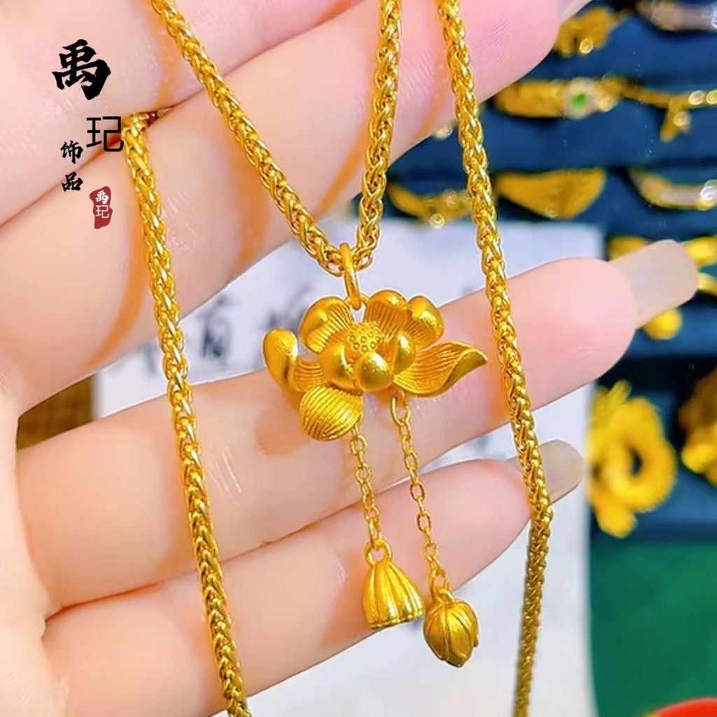 Pasir kuno emas dua dunia joy teratai liontin tembaga emas berlapis teratai kalung tali hitam