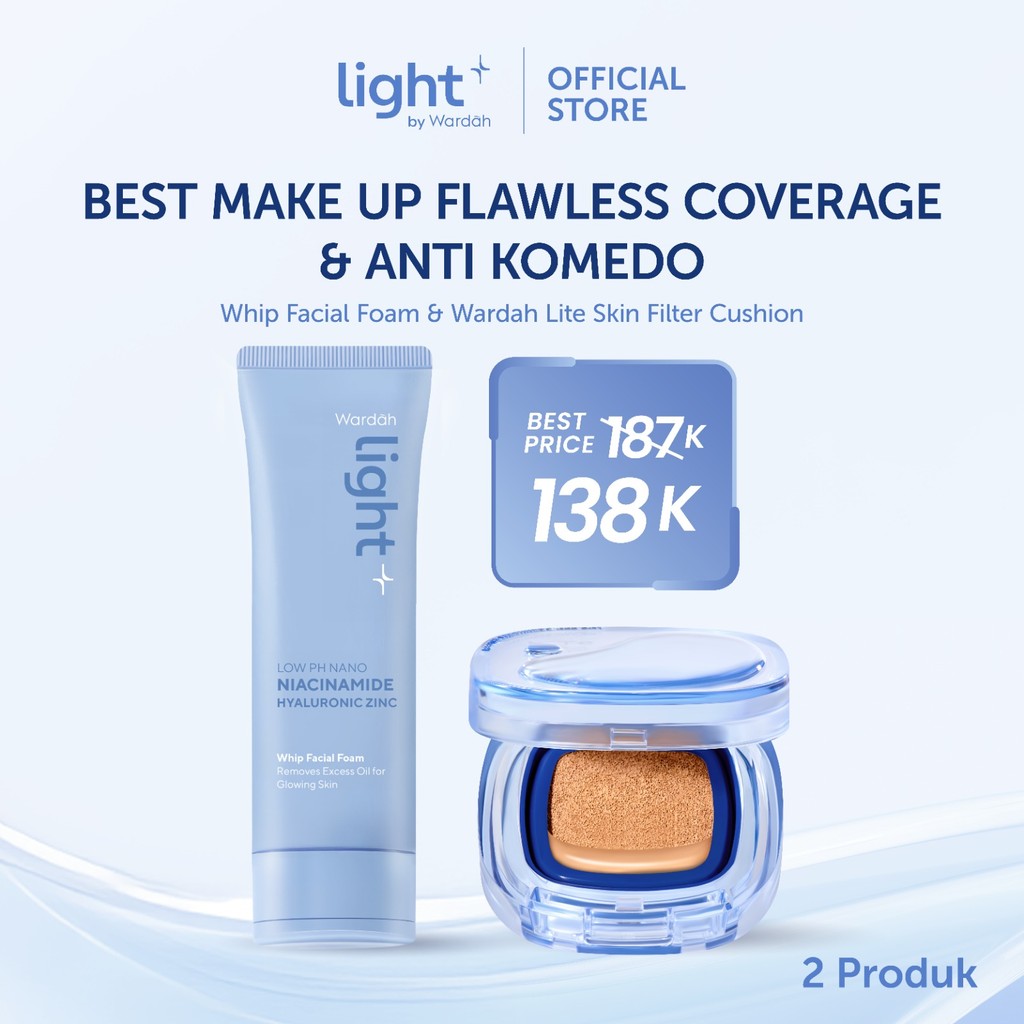 NEW LAUNCH Light+ by Wardah Paket Best Makeup Flawless Coverage & Anti Komedo - Lite Skin Filter Cus