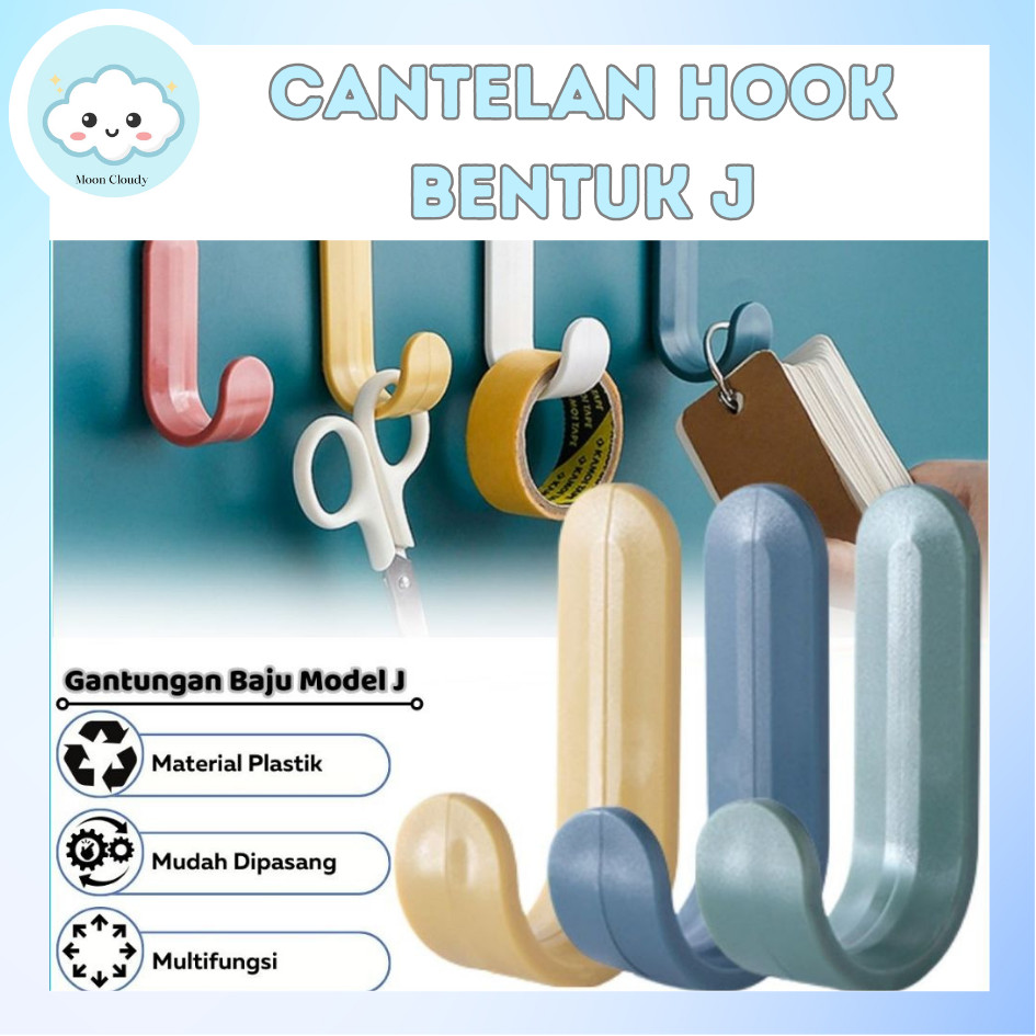 Gantungan Baju Model J Cantelan Dinding Kait Tas Handuk Kunci Kain Lap Peralatan Dapur Kamar Mandi T