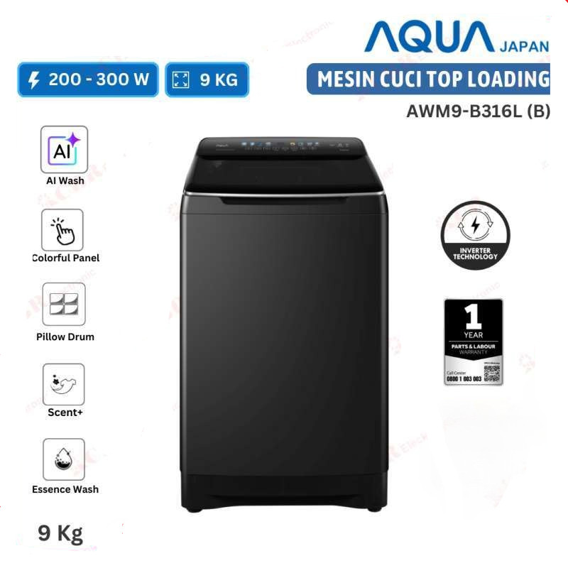 MESIN CUCI AQUA AWM9B316L (B) MESIN CUCI TOP LOADING AQUA 9KG