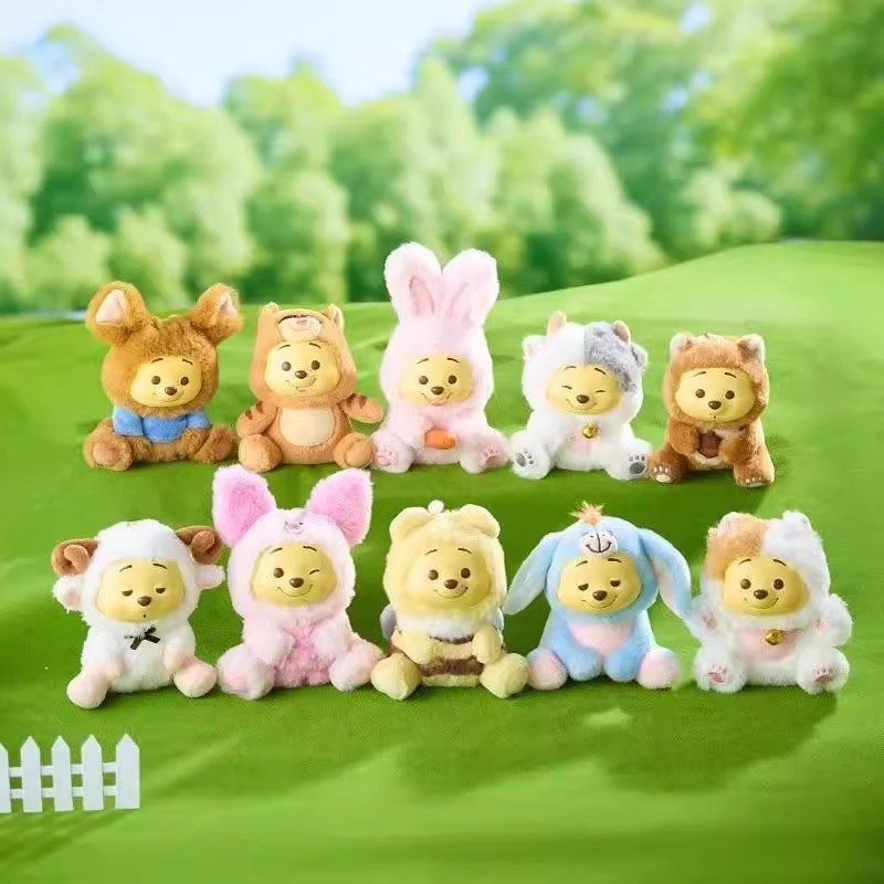 Authentic Miniso Winnie the Pooh Naughty Party Blind Box sney Enamel Plush Puppet Pent Trendy toy my