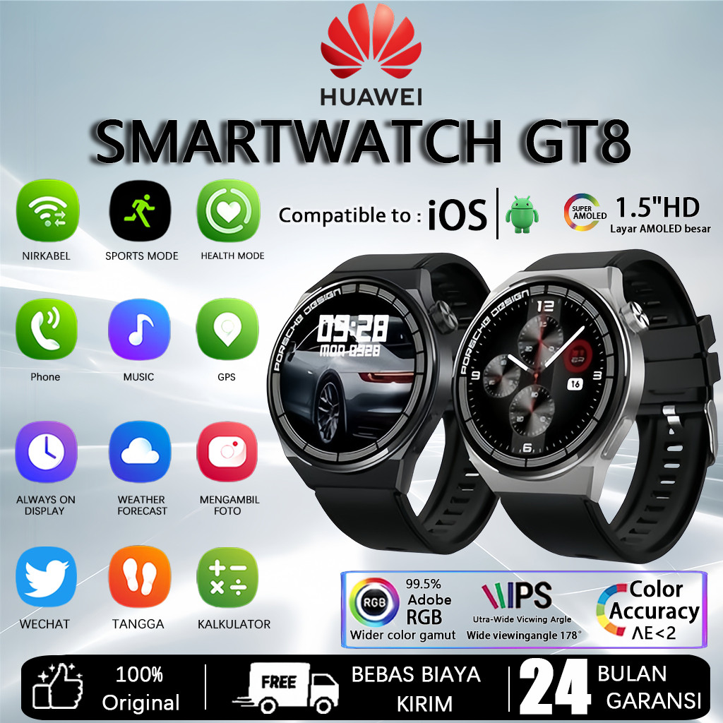 [100% Asli Garansi 24 bulan] HUAWEI SmartWatch Porsche GPS NFC IP68 Water Monitor Monitor Detak Jant