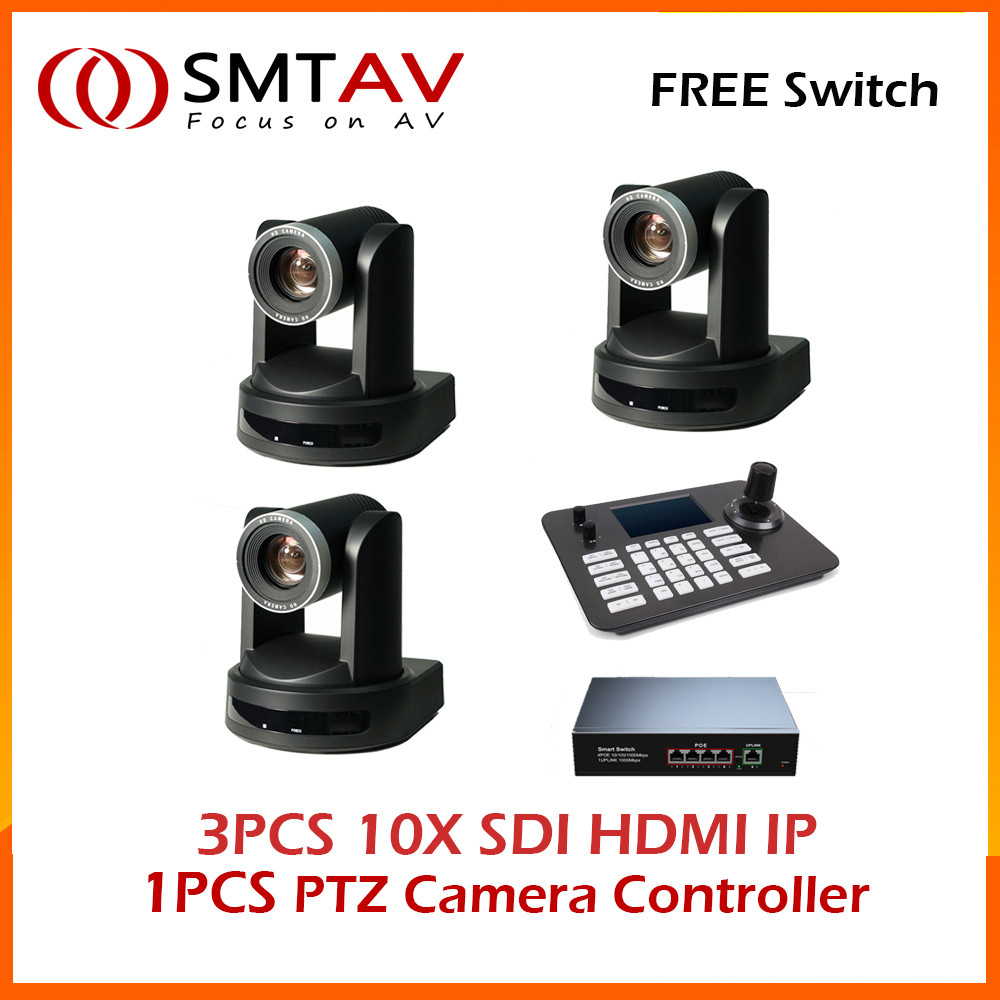 SMTAV 3pcs S PTZ Camera 10X  Zoom Live Streaming Camera  for Church Business Meeting and 1PCS PTZ Ca