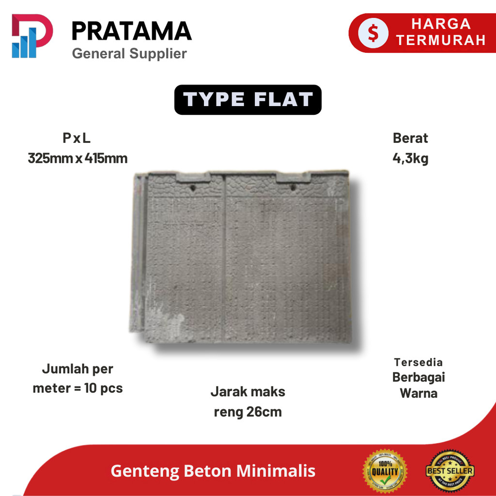 Genteng beton Flat minimalis Universal Natural/Abu & Warna