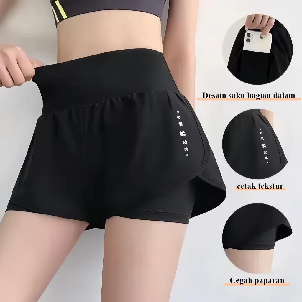 Celana Rok short Yoga Celana Pendek Wanita Sport Jogging Sepeda Lari Zumba Senam Aerobik C0010G4