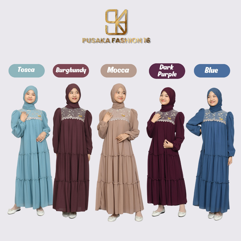 FERTUSHOP  HAW4 gamis anak remaja tanggung ceruti babydoll premium mix tulle tille brukat brokat dan