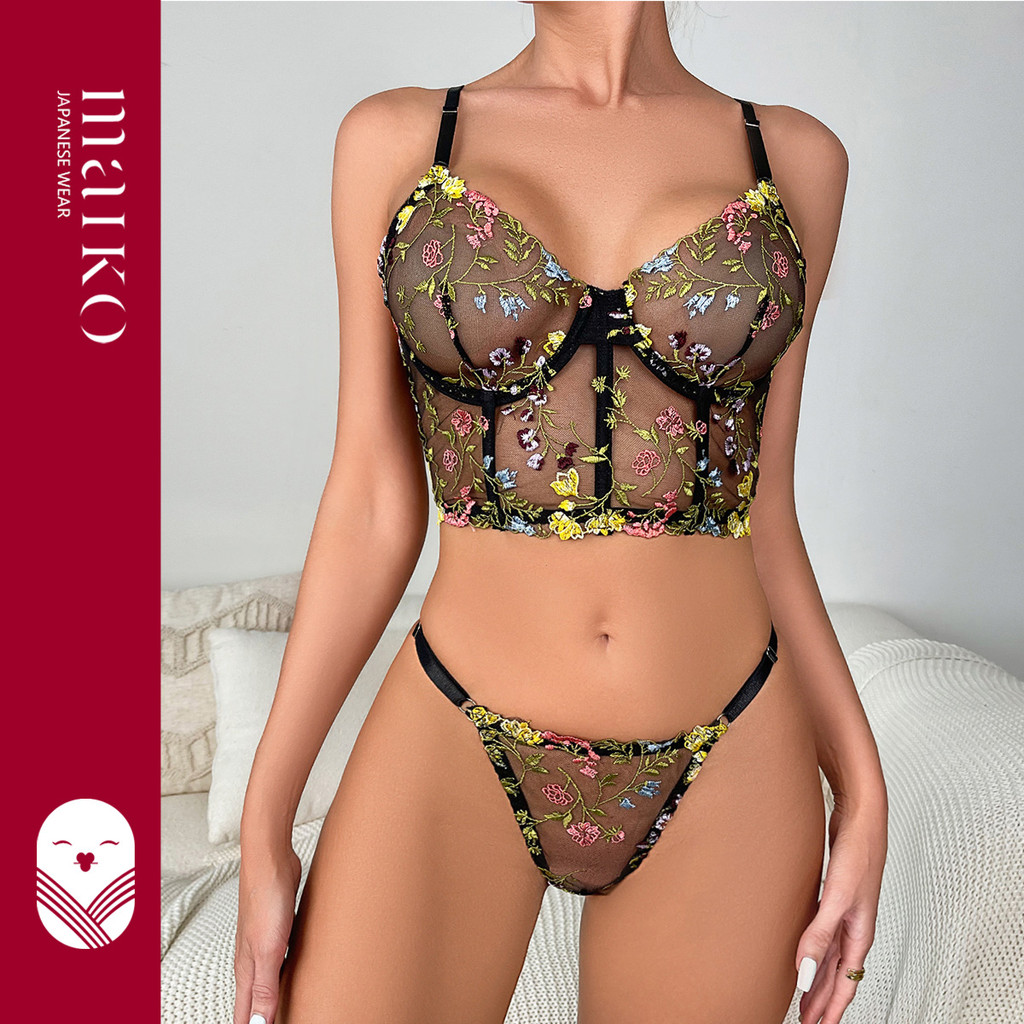 [ MAIKO JAPAN ] Maudy Bra Set Celana Dalam Push Up Kawat Wanita Bh Import Korea CD Motif Bunga