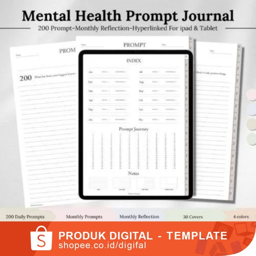 DigitaI Mental health Journal, GoodNotes Journal, Diary Journal, 200 Mental health prompt, iPad Jour