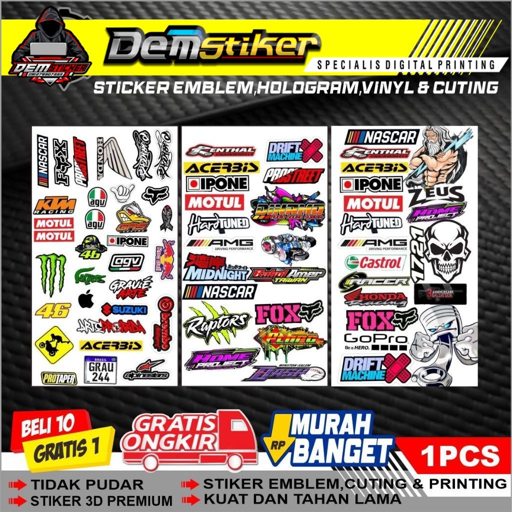 Stiker pack sponsor racing,stiker motor,stiker logo logo racing hologram dan vinil