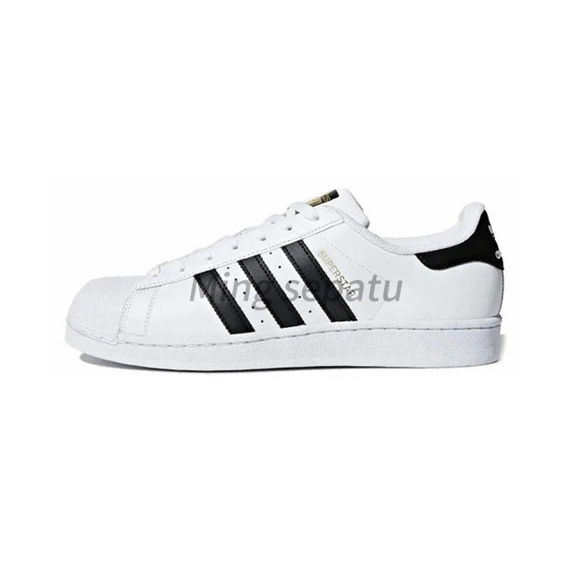 Adidas SUPERSTAR asli karet jari kaki trendi sepatu olahraga kelas bawah, klasik hitam dan putih, co
