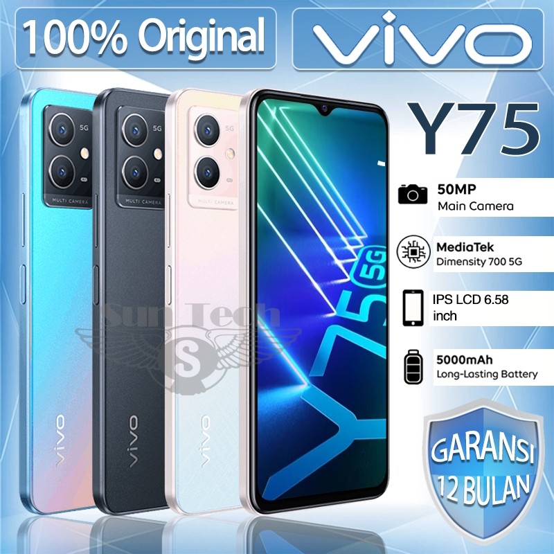 HP VIVO Y75 5G Smartphone  RAM 12/512GB HD+ murah asli baru Tersegel Garansi resmi 1 Tahun (Promosi)