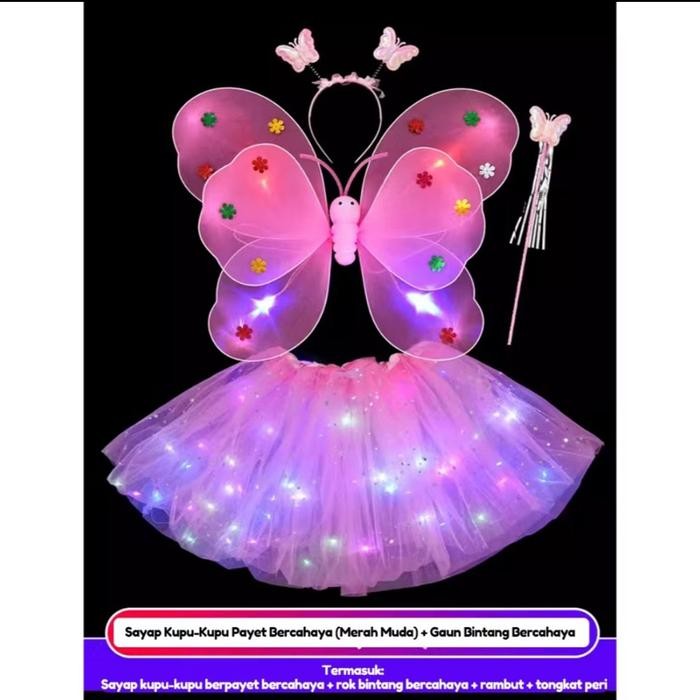Sayap kupu kupu Hadiah Tongkat Sihir Anak-anak sayap peri anak perempuan - Pink