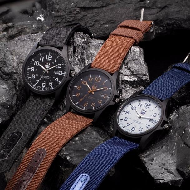 Men'S Quartz Watch Student Simple Fashion Casual Nylon Strap Date Sports Military Round Dial Outdoor