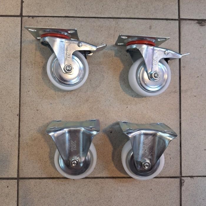 Roda Caster Etalase / Roda Caster Troli / Roda Caster Nilon 3 Inch 1Set ( 2Rem 2Mati )