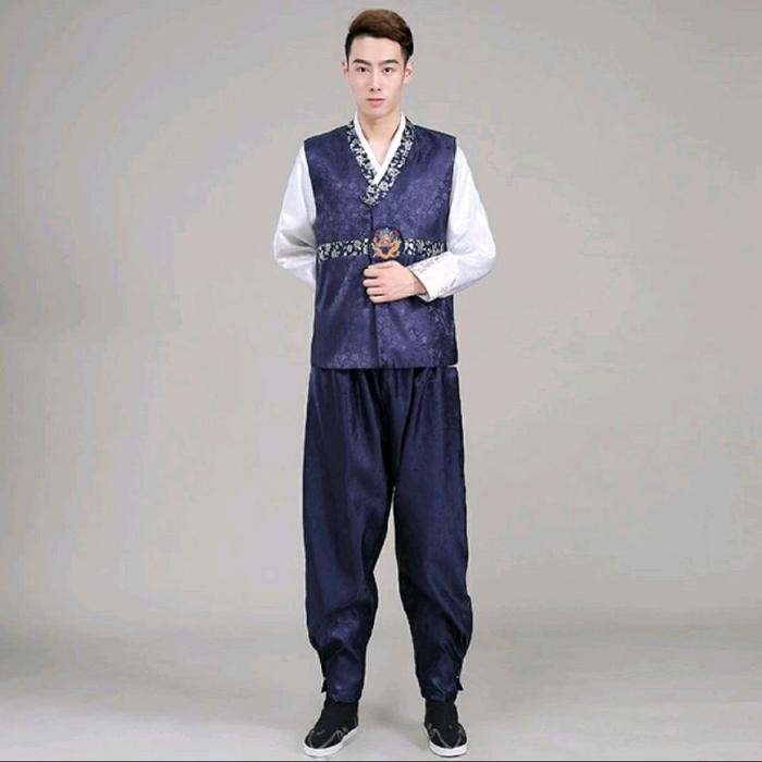"S.LN.S" - Korean Hanbok Adult Man Pakaian Tradisional Korea Hanbok Dewasa Pria Short Style - Navy, 